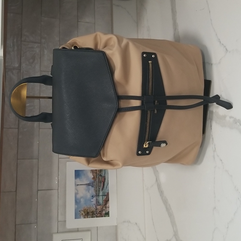EUC Karl Lagerfeld Paris Large Tan/Black Nylon Backpack/Shoulder Bag - Picture 15 of 16